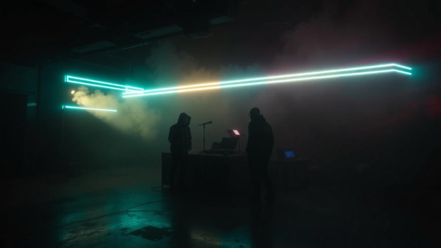 Neon-lit production set